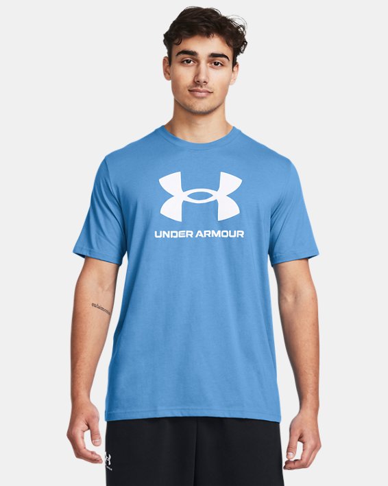 Men's UA Sportstyle Logo Short Sleeve in Blue image number 0
